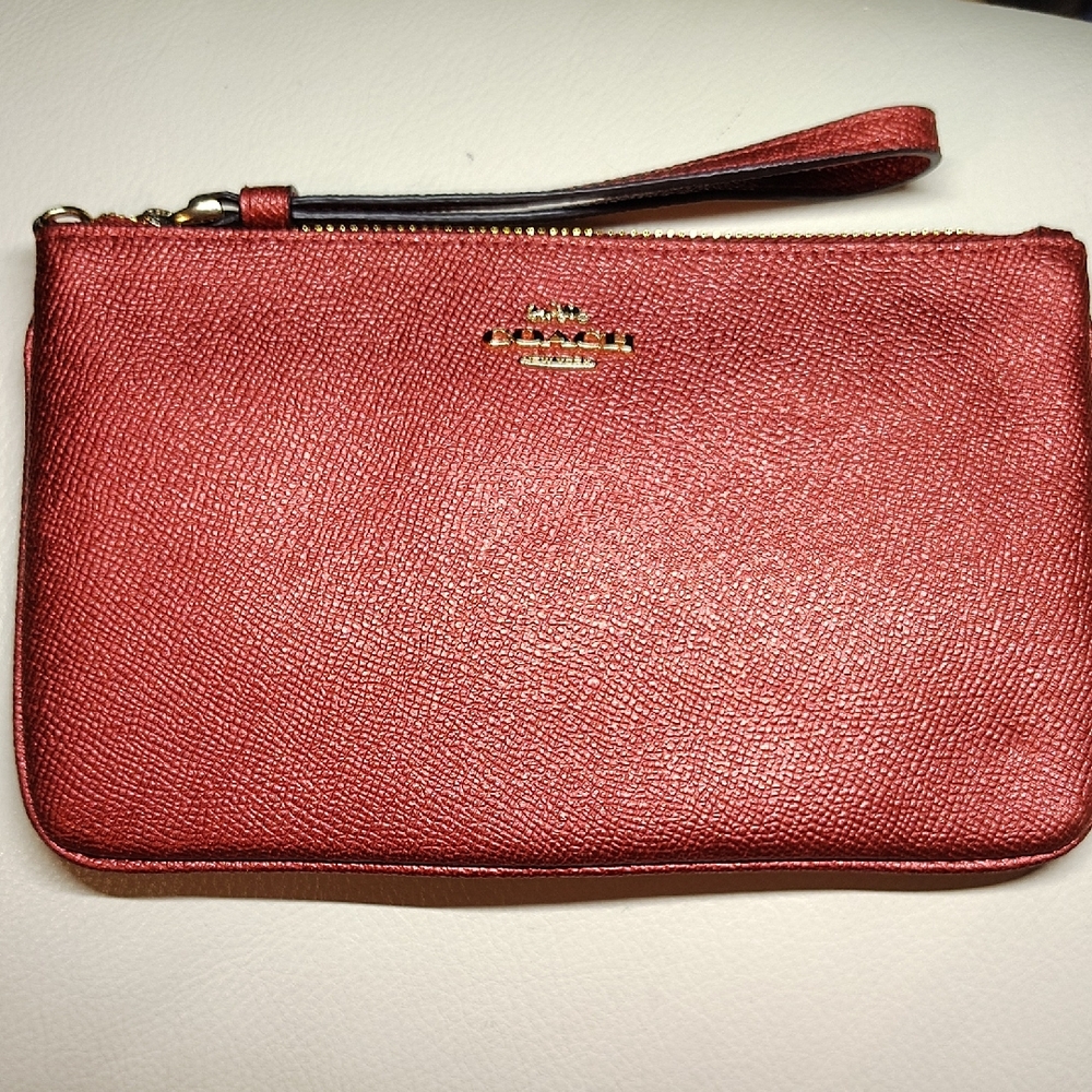Coach Textured Metallic Scarlet Wristlet